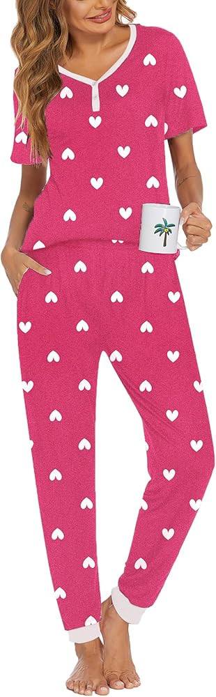 Ekouaer Pajamas for Women Set 2 Piece Lounge Set Short Sleeve Pjs Joggers Long Pants Sleepwear wi... | Amazon (US)