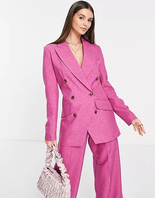 ASOS DESIGN Tall slim strong shoulder cross hatch suit in pink | ASOS (Global)
