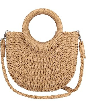 Straw Beach Bags for Women Small Shoulder Purse Woven Crossbody Handbag Top Handle Bag for Summer | Amazon (US)