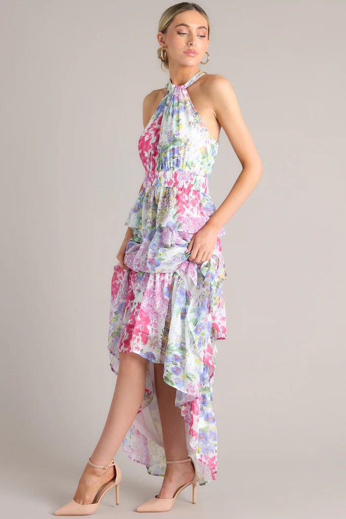 Let Love Blossom Floral Print Halter Maxi Dress | Red Dress
