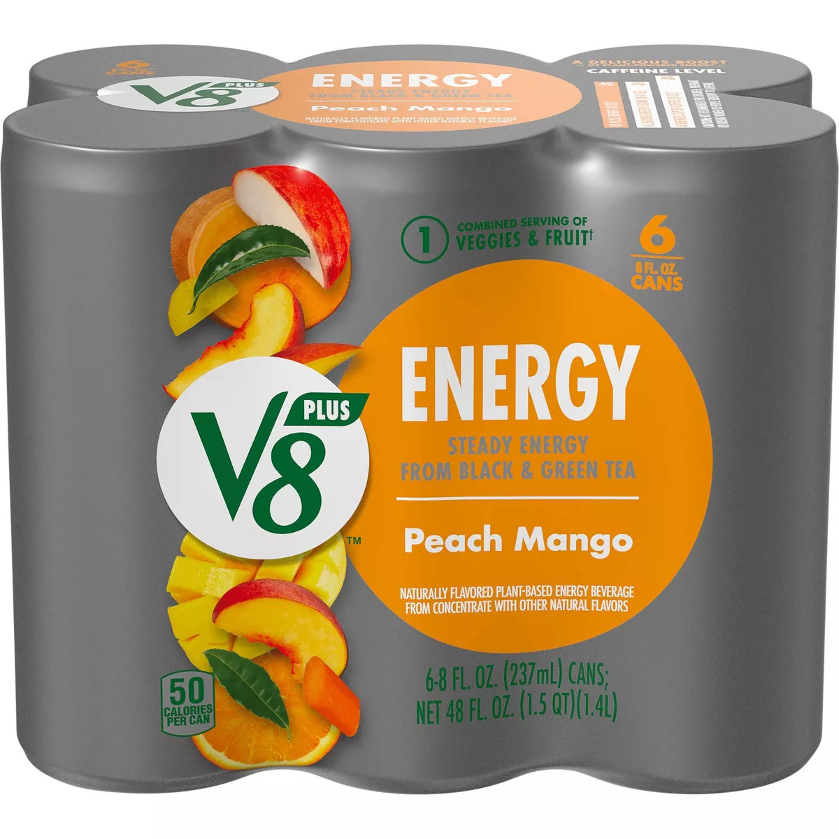 V8 +ENERGY Peach Mango Energy Drink - 6pk/8 fl oz Cans | Target
