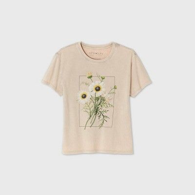 Women's Floral Print Box Short Sleeve Graphic T-Shirt - (Regular & Plus) Taupe | Target