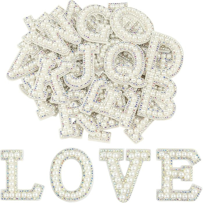 Morcheiong 26Pcs Pearl Rhinestone Letter Patches Self Adhesive A-Z, Stick on Pearl Letter Patches... | Amazon (US)