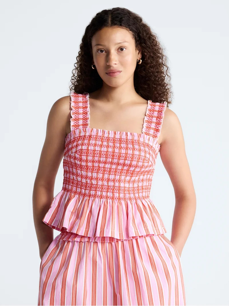 Free Assembly Women's and Women's Plus Smocked Cotton Tank Top with Peplum Hem, Sizes XS-4X | Walmart (US)