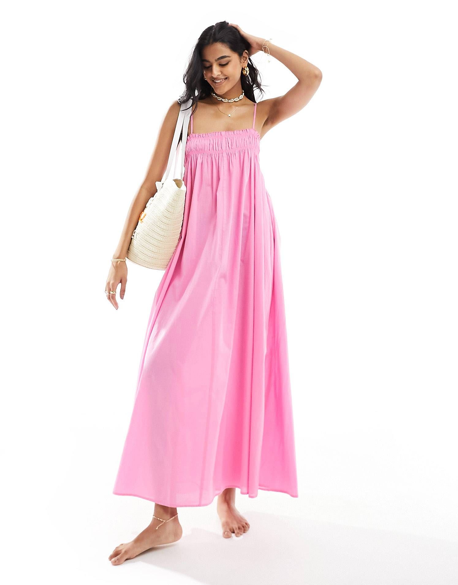 ASOS DESIGN trapeze maxi beach dress in pink | ASOS | ASOS (Global)