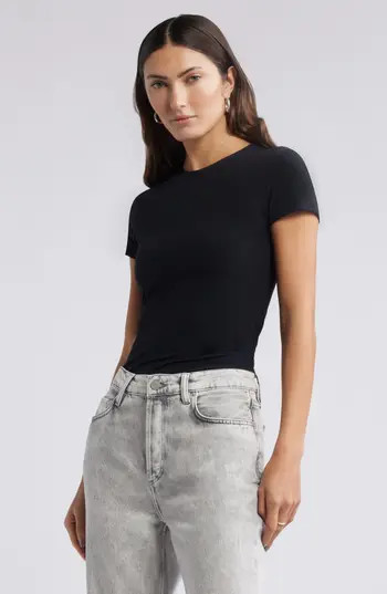 Open Edit Smooth Edit Lite Cap Sleeve T-Shirt in Black at Nordstrom Rack, Size Small | Nordstrom Rack