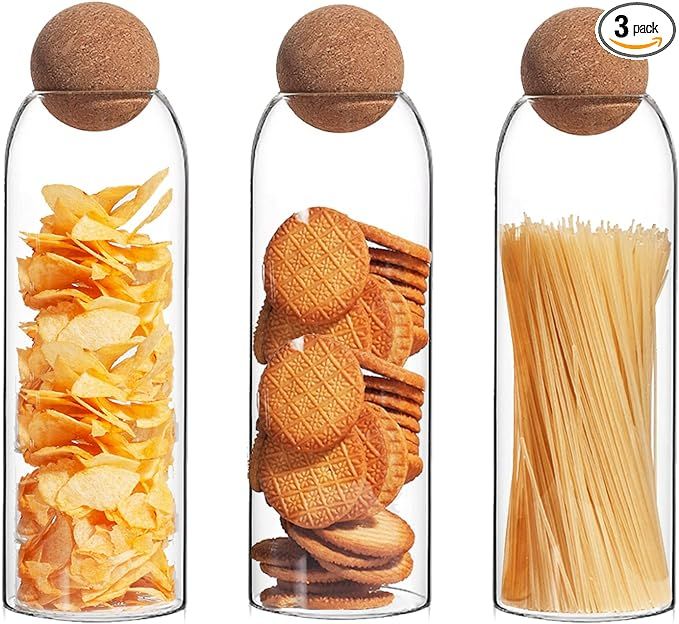 Glass Storage Jars with Wood Lid, Glass Jars for Food Storage with Cork Ball, Different Sizes Cle... | Amazon (US)