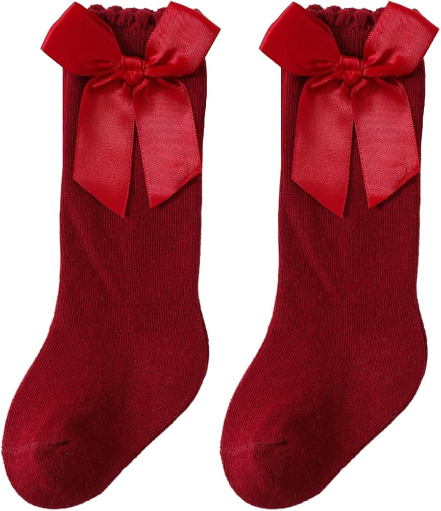 UTTPLL Baby Girls Bow Knee High Socks Toddler Leggings Ruffle Uniform Stockings Long Cotton Tube ... | Amazon (US)