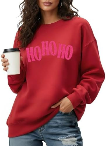 WDCOZY Women's Christmas Sweatshirt Casual Crew Neck Pullover Top Embroidered Long Sleeve Loose F... | Amazon (US)