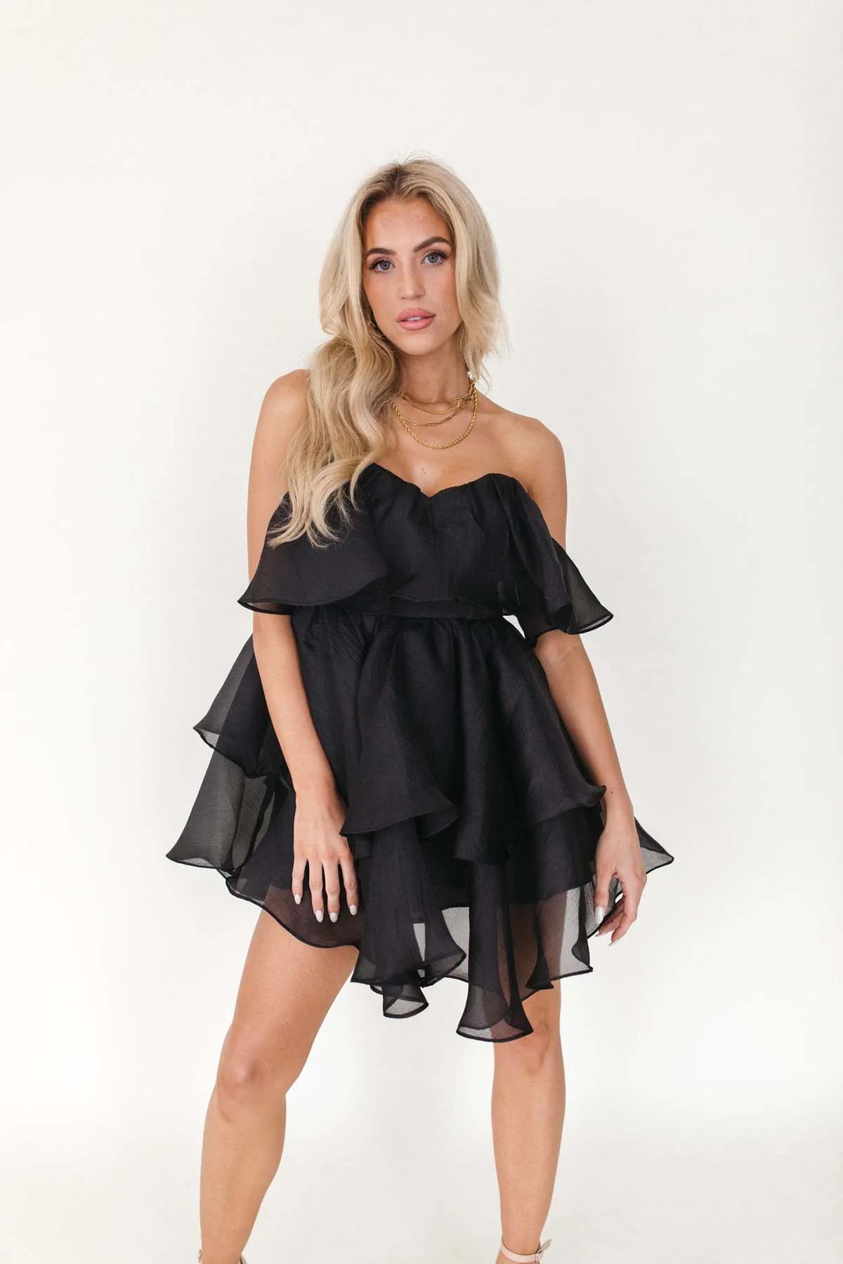 Lana Black Ruffle Mini Dress | The Post