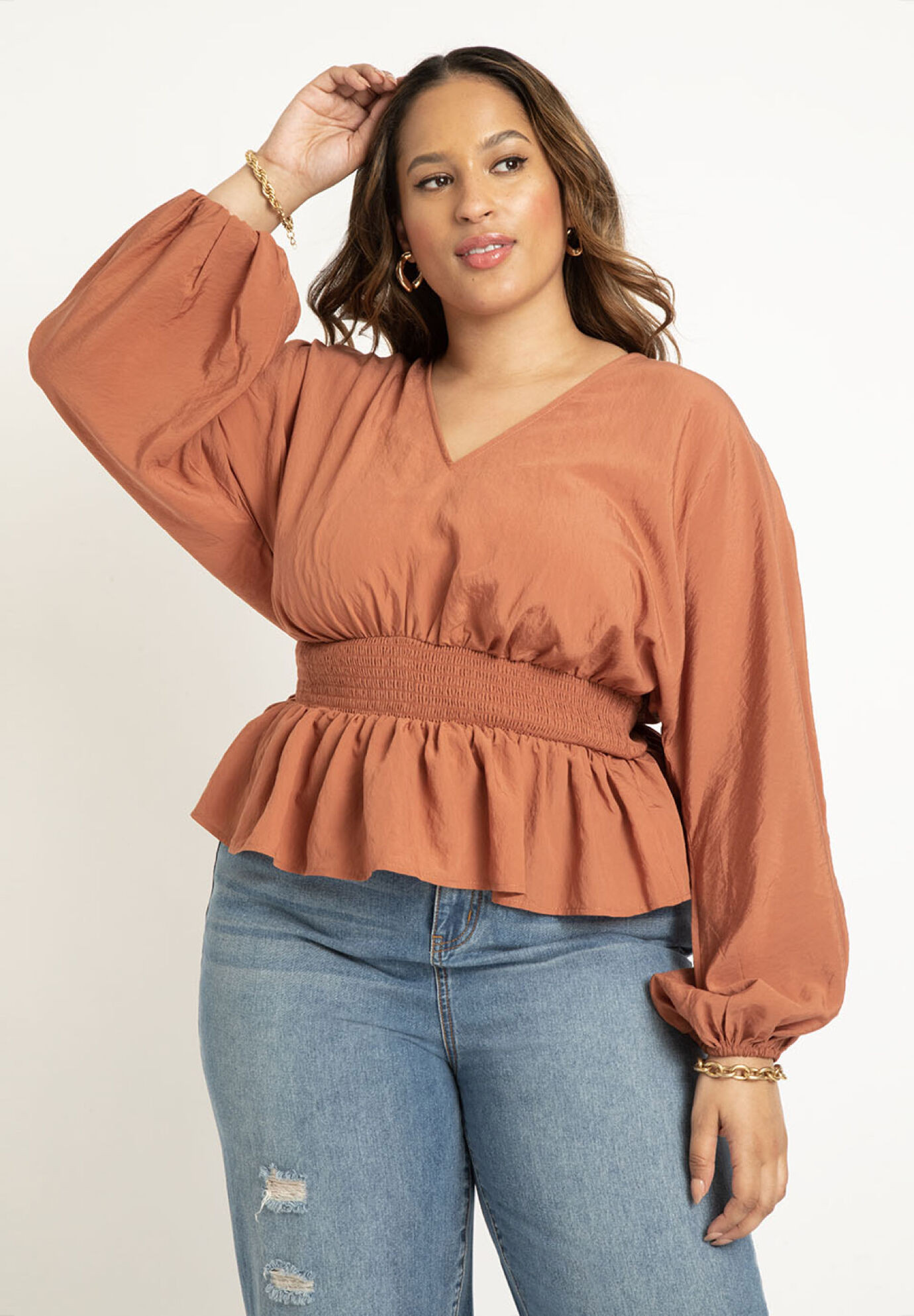 Smocked Waist Peplum Blouse | Eloquii