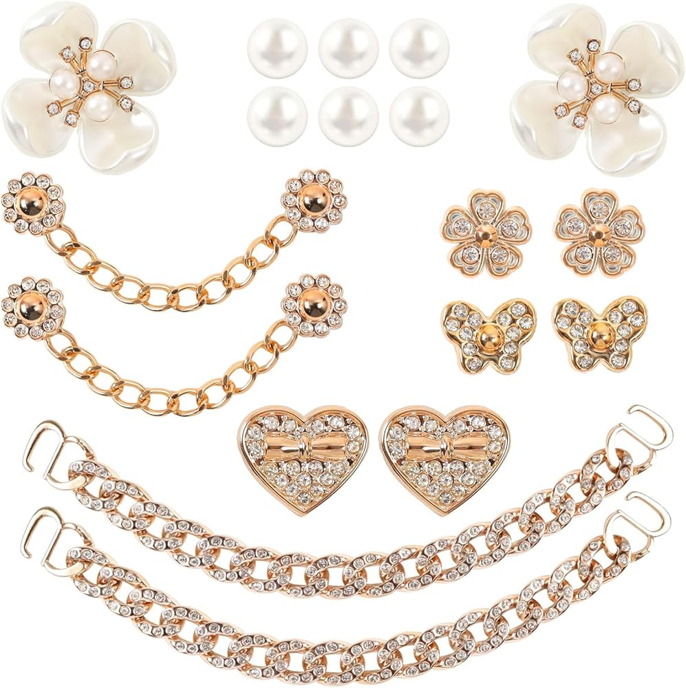 18 Pcs Bling Shoe Charms Bling Chain Shoes Charms Accessories for Women Pearl Flower Clog Shoes D... | Amazon (US)