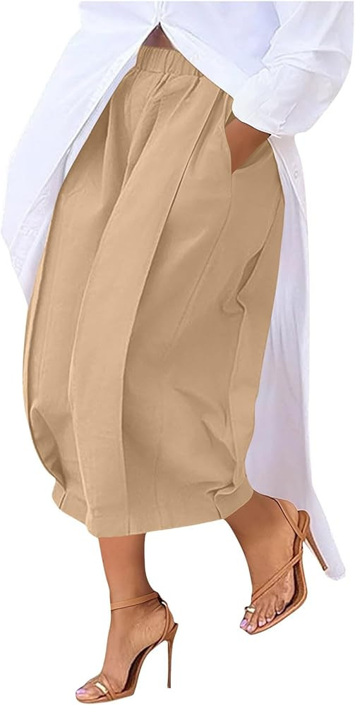 Women High Waisted Wide Leg Cropped Pants Loose Fit Ankle Palazzo Trousers Casual Baggy Cotton Wo... | Amazon (US)
