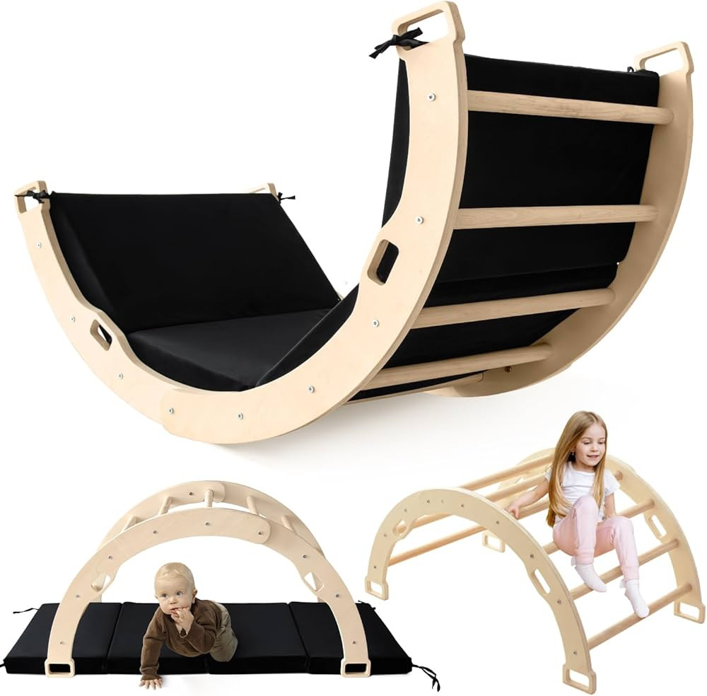 Kids Climber Arch Rocker with Cushion Black, Montessori Climber Indoor Climbing Toys for Toddler,... | Amazon (US)