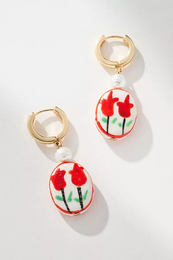 Painted Bead Charm Huggie Earrings | Anthropologie (US)