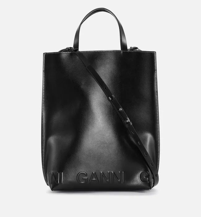 Ganni Medium Banner Logo Leather Tote Bag | Coggles (Global)