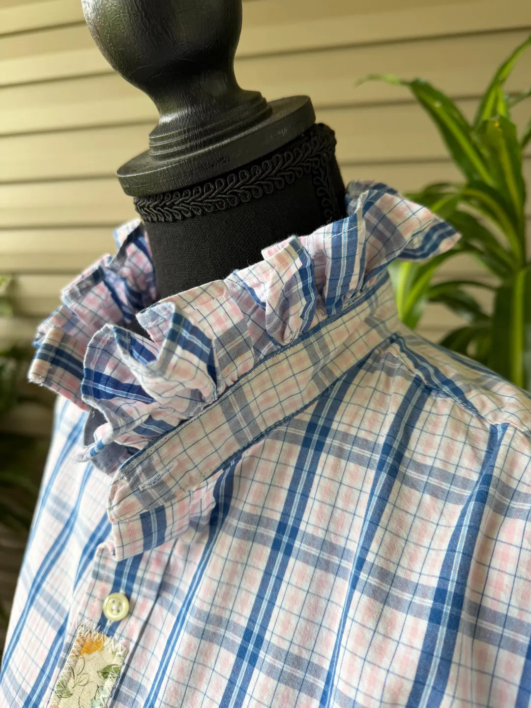 Ruffled collar button down, Upcycled Dress Shirt, Spring Button up | Etsy (US)