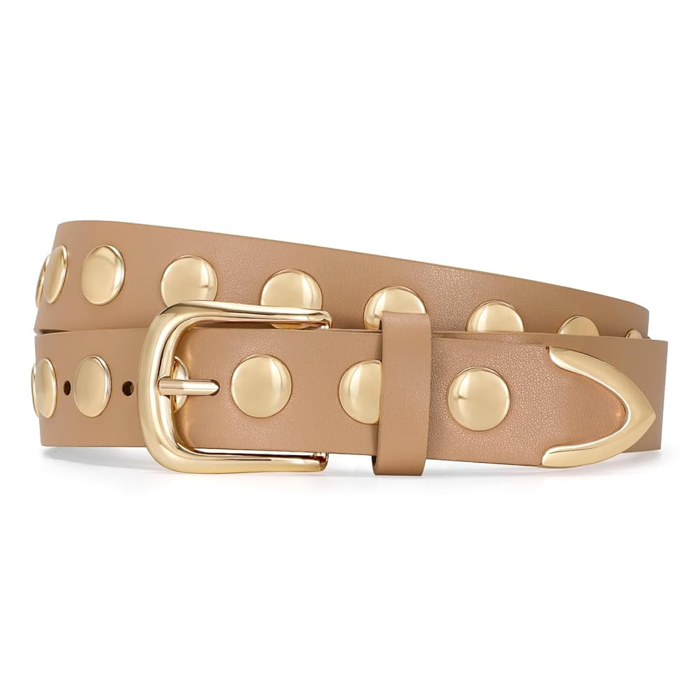 JASGOOD Women Fashion Leather Belt Punk Studded Belt for Jeans Pants Dresses | Amazon (US)