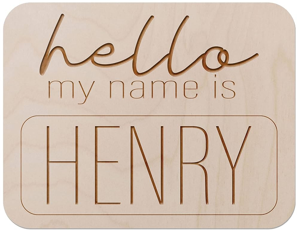 Amazon.com: Hello My Name Is Name Tag Baby Announcement Newborn Baby Name Boy Gender Reveal Wood ... | Amazon (US)