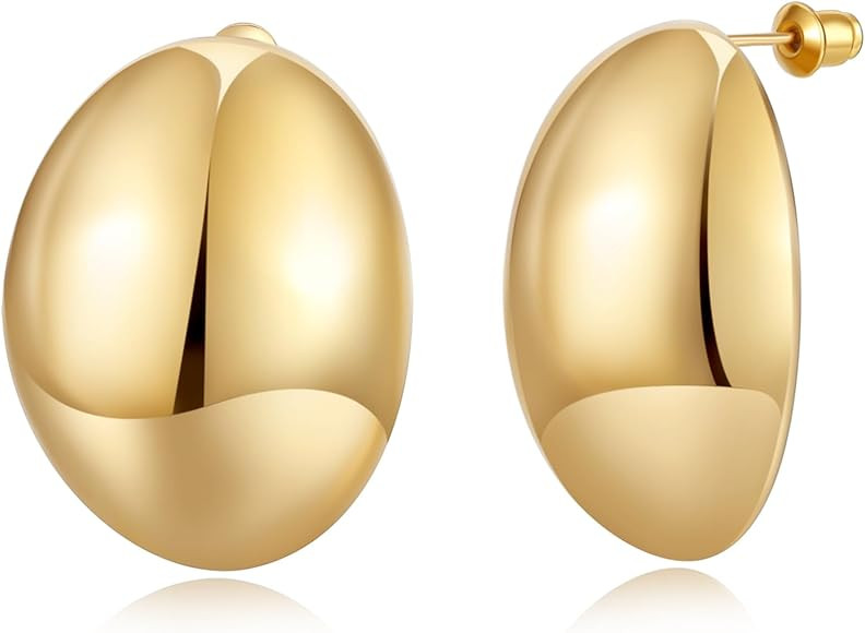Bijiafu Large Chunky Gold Earring Big Oval Circle Statement Earrings For Women Girls 14k Gold Pla... | Amazon (US)
