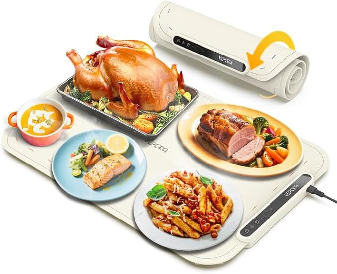 Warming Mat for Food, VEPOKA Food Warmer Mat for Countertop, Electric Warming Tray with 7 Temp Le... | Amazon (US)