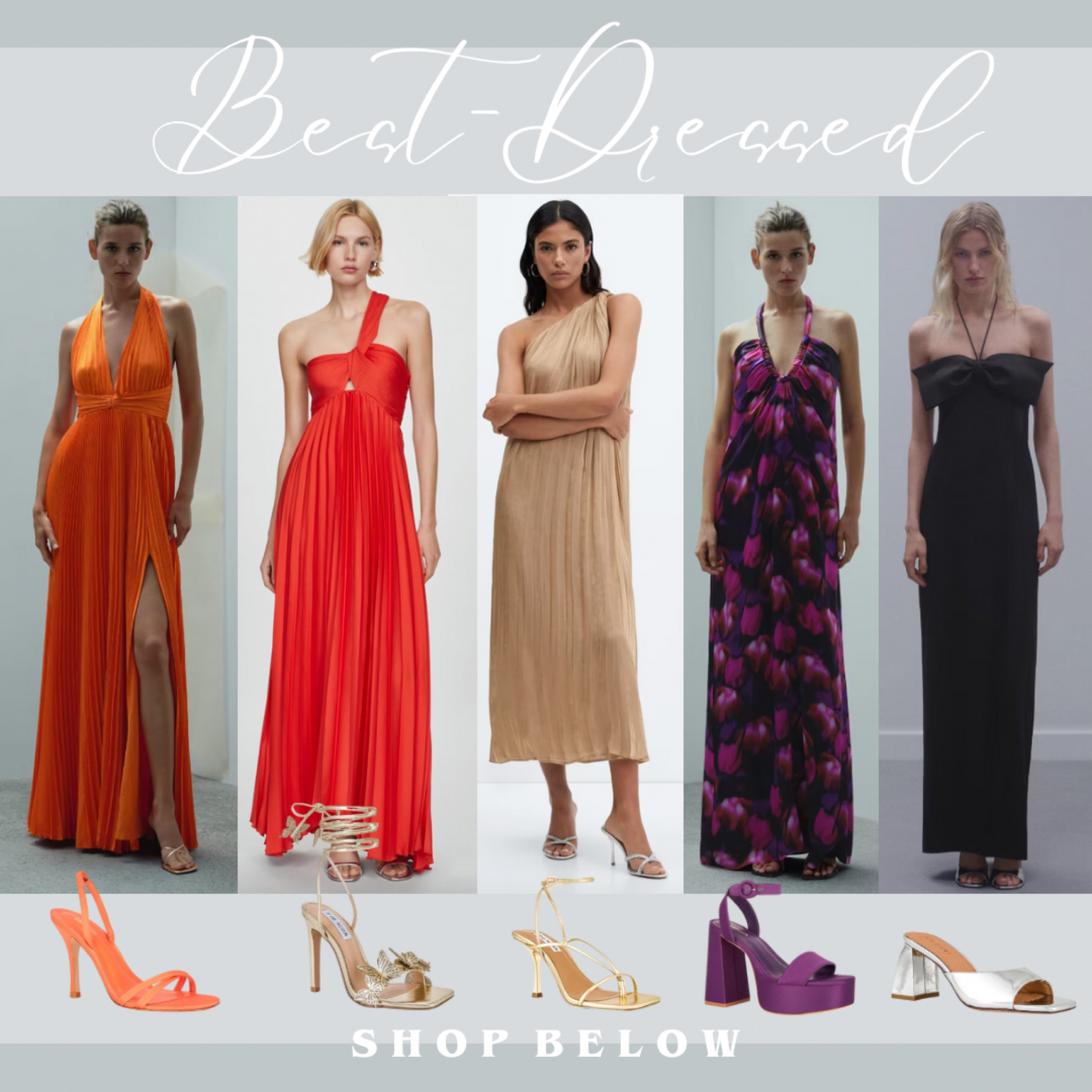 Wedding guest dress, black tie dress, formal dress, wedding dress, what to wear to a wedding, cocktail hour, maxi dress, long dress, orange dress, beach vacation dress, red dress, silk dress, nude dress, flower dress, purple dress, black dress, LBD, bright heels, shoes, wedding guest shoes, orange shoes, purple heels, strappy heels, silver heels, metallic heels 

#LTKshoecrush #LTKfindsunder100 #LTKwedding