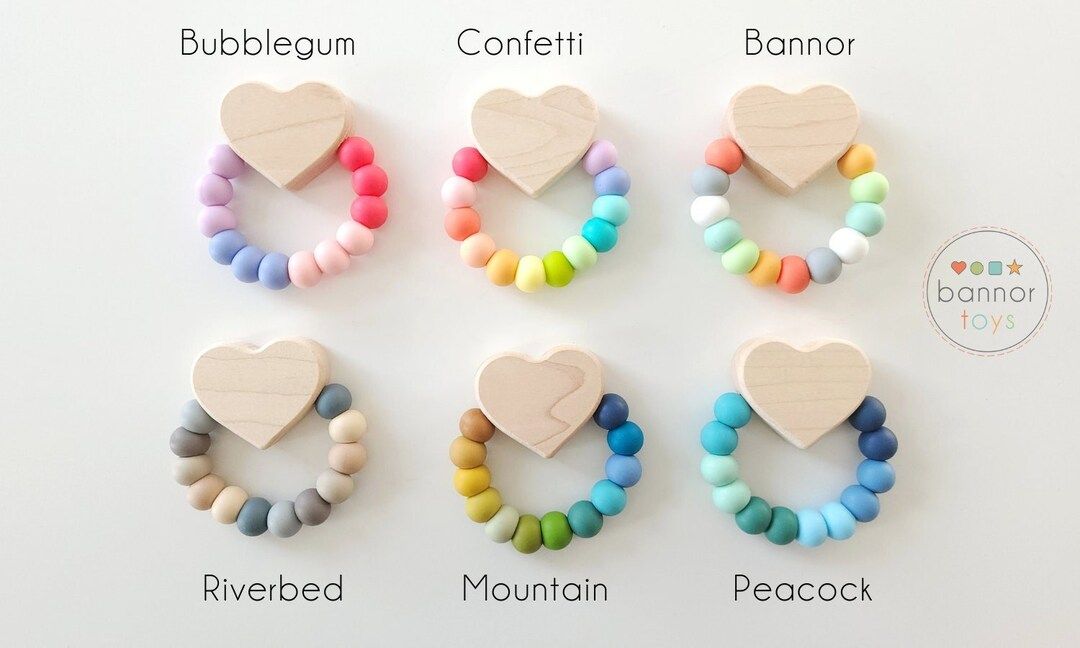 Heart Charm Sensory Baby Toy Wooden Silicone Sensory Ring by Bannor Toys Silicone and Wood Toy - ... | Etsy (US)