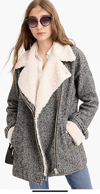 j crew Oversized herringbone motorcycle jacket with sherpa-lined front  | eBay | eBay US