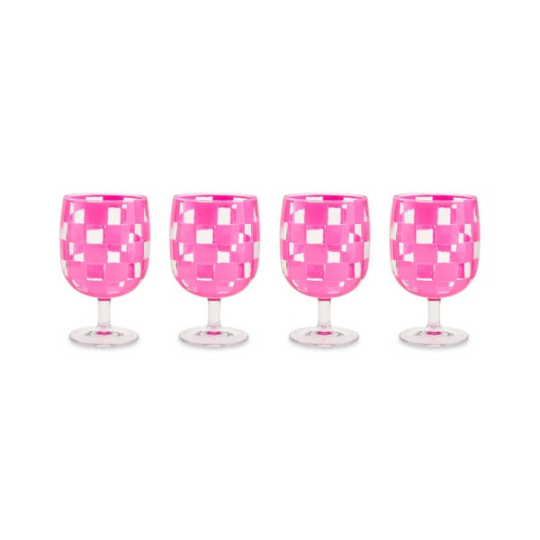 MacKenzie-Childs Pink Check Acrylic Water Goblets | MacKenzie-Childs