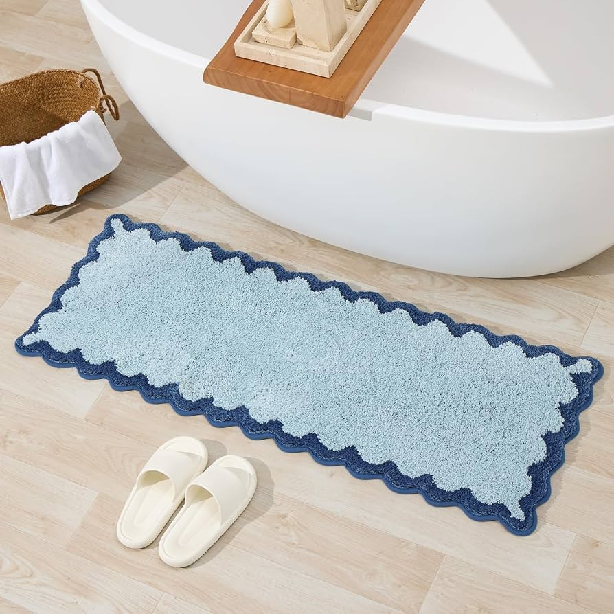 ORTIGIA Long Cute Scalloped Bathroom Rugs Runner, Fun Blue Plush Microfiber Scallop Bath Mats Non... | Amazon (US)