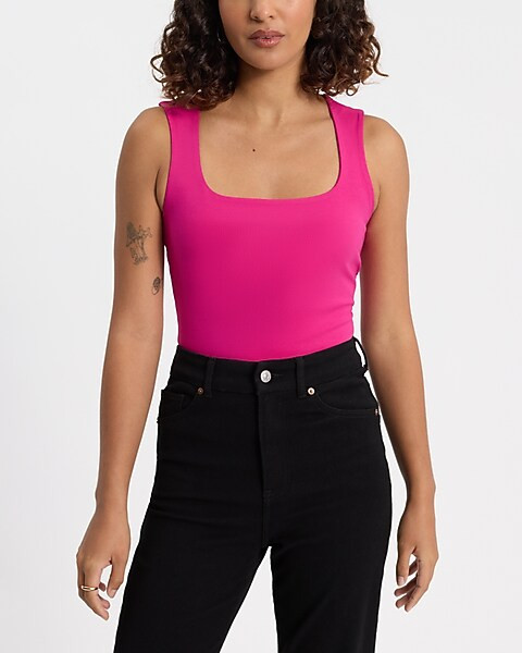 Body Contour Stretch Cotton Square Neck Tank | Express