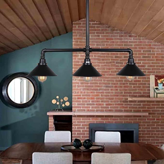 Farmhouse Pendant Lighting for Kitchen Island with 3 E26 Bulb Sockets Unitary Brand Rustic Black ... | Amazon (US)