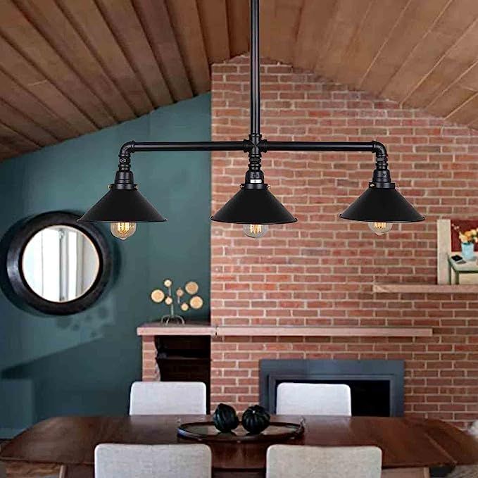 Farmhouse Pendant Lighting for Kitchen Island with 3 E26 Bulb Sockets Unitary Brand Rustic Black ... | Amazon (US)