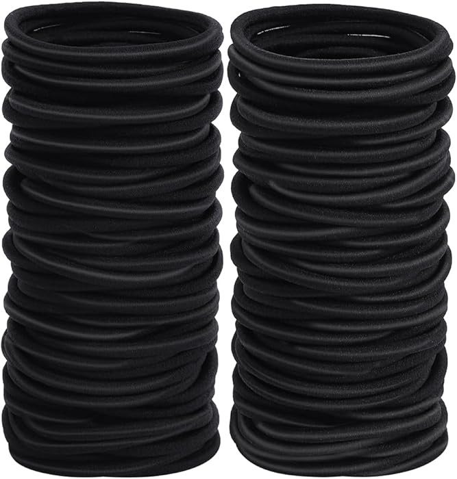 100pcs Womens Elastics Hair Tie, 4MM Black Ponytail Holders Hair Bands, 2 Inch in Diameter Elasti... | Amazon (US)