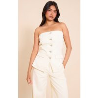 Ecru Strapless Button Down Denim Top | PrettyLittleThing US