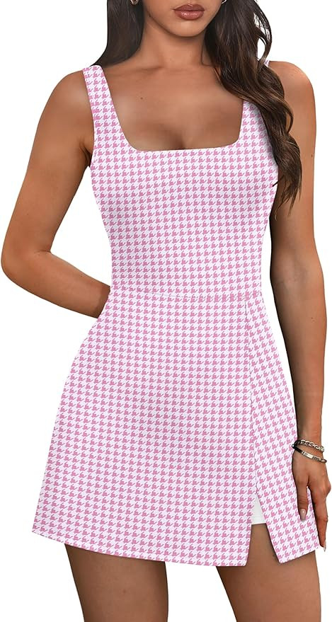 OFEEFAN Athletic Dress for Women Mini U Neck Sleeveless Built in Shorts with Pockets Tennis Golf ... | Amazon (US)