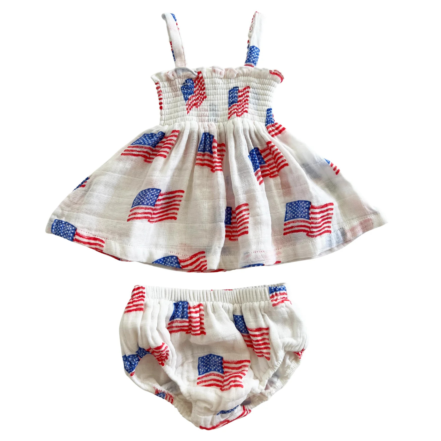 Muslin Smocked Top & Bloomer, American Flag | SpearmintLOVE