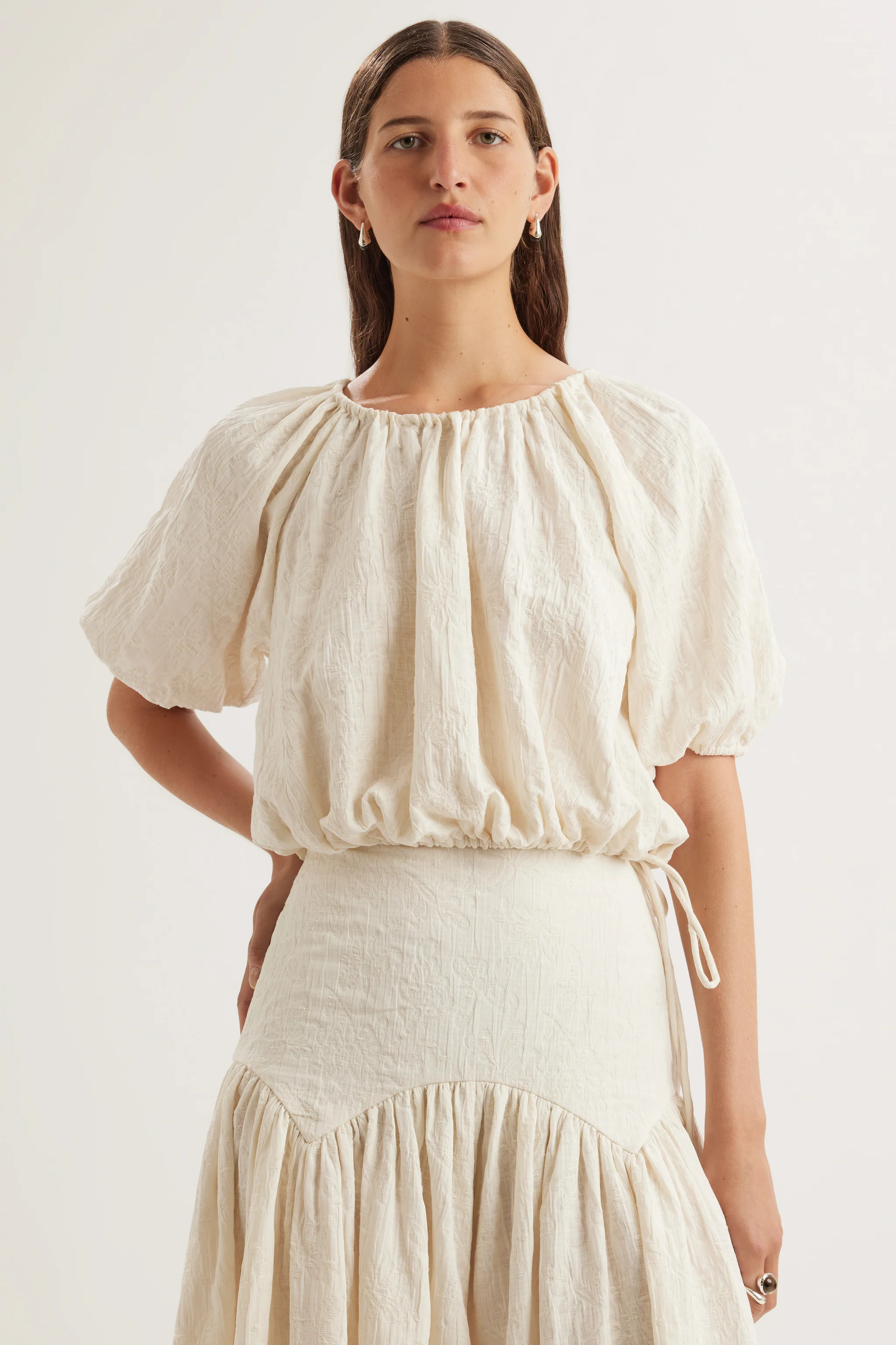 Lotus Top in Cream Jacquard | Merlette NYC