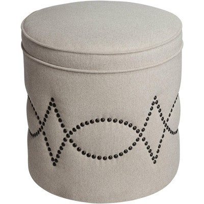 55 Downing Street Iriza Oatmeal Nailhead Round Ottoman | Target