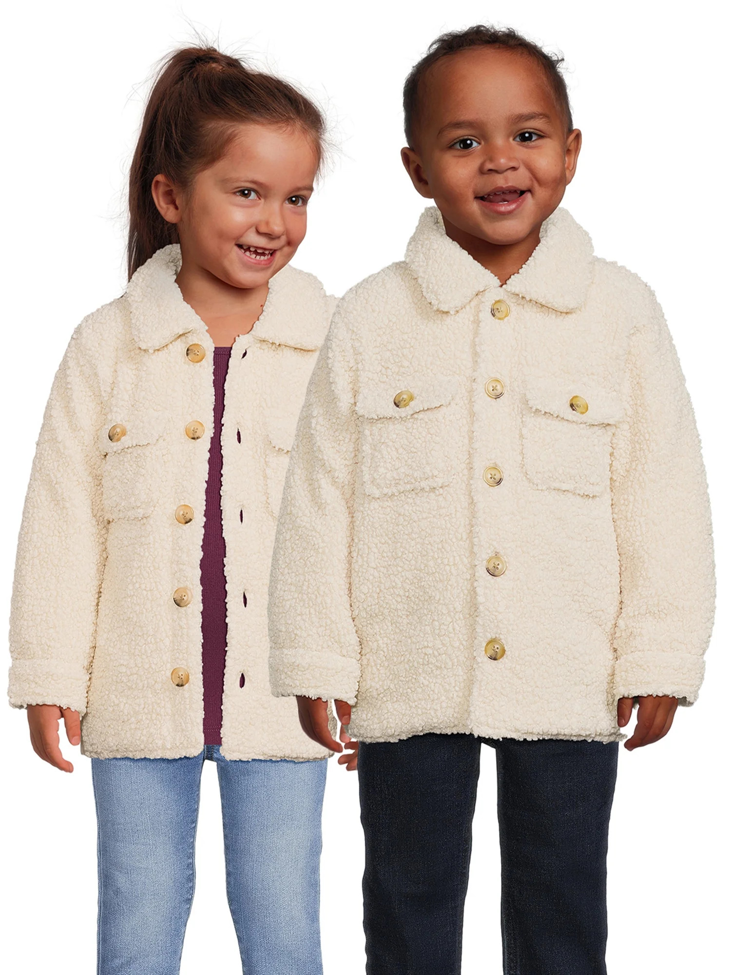 Wonder Nation Toddler Faux Sherpa Shacket, Sizes 12M-5T | Walmart (US)