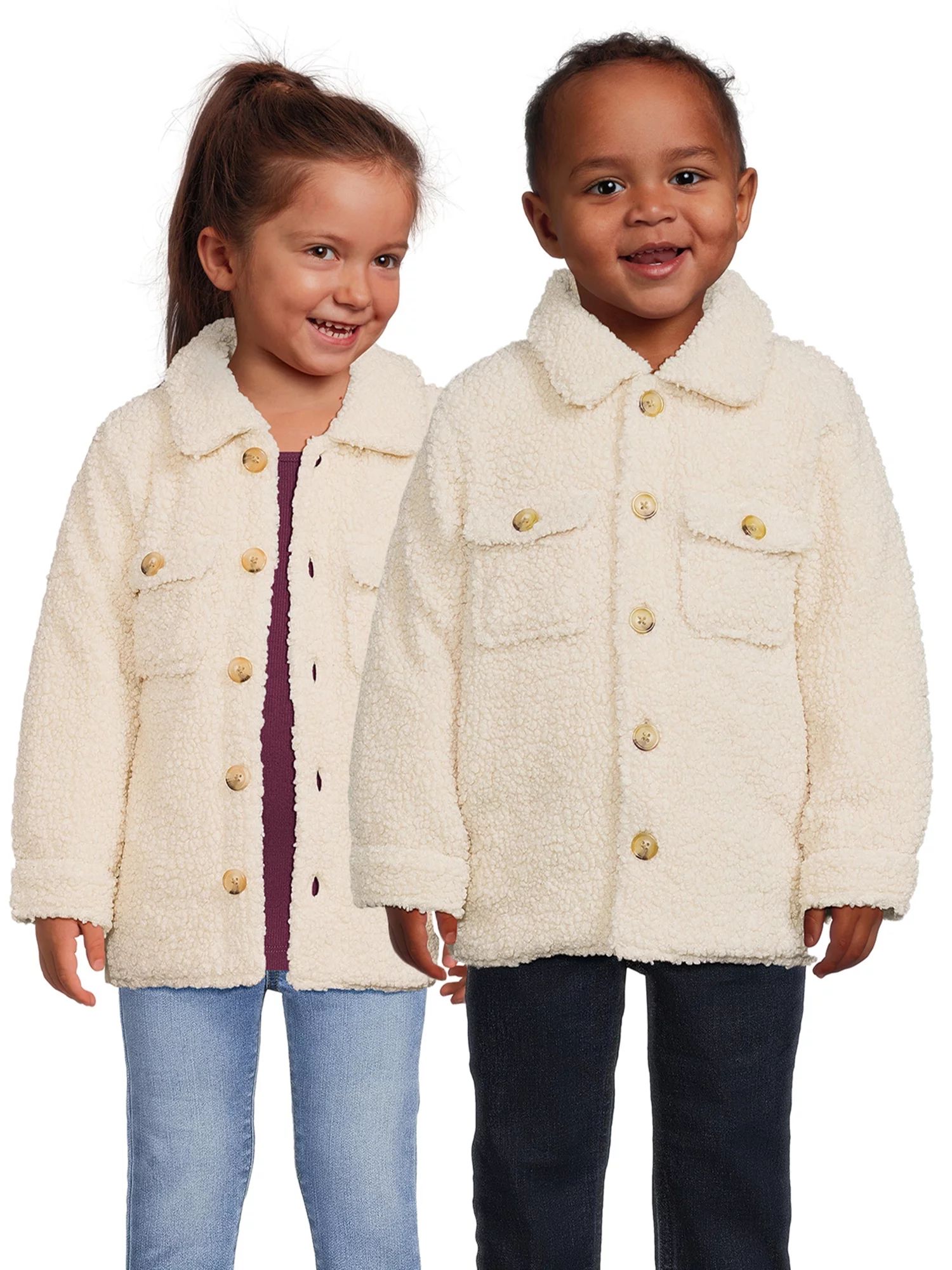 Wonder Nation Toddler Faux Sherpa Shacket, Sizes 12M-5T - Walmart.com | Walmart (US)