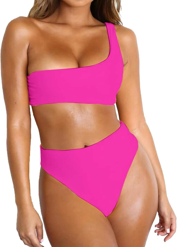 Byoauo Womens Bikini One Shoulder Top with High Waisted Bottom Two Piece Swimsuits | Amazon (US)