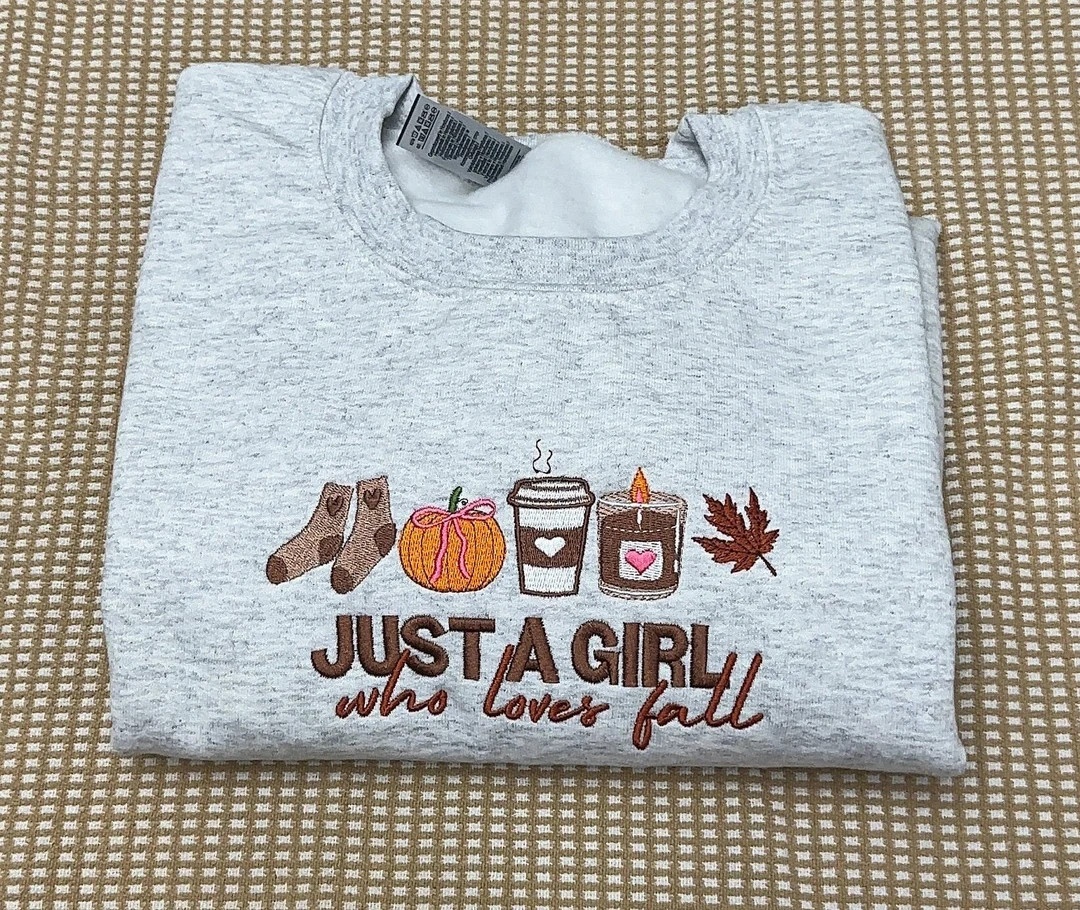 Just a Girl Who Loves Fall Embroidered Fall Sweatshirt, Sweater Weather, Fall Sweatshirt, Fall Cr... | Etsy (US)
