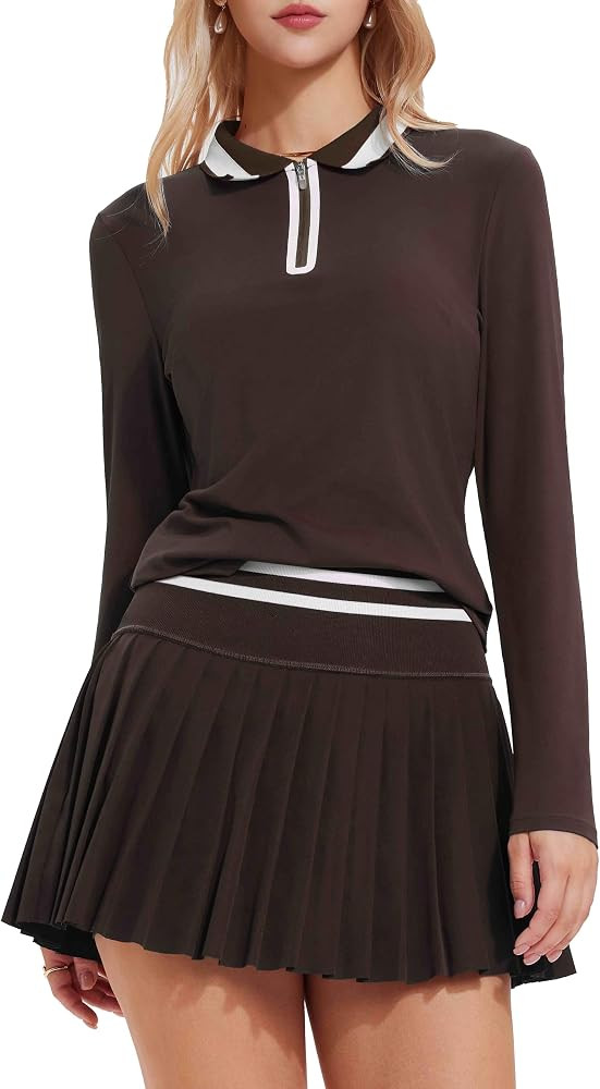 Tennis Skirt Sets for Women Zipper Color Block High Waisted Golf Polo Two Piece Skirt Set Women 2... | Amazon (US)