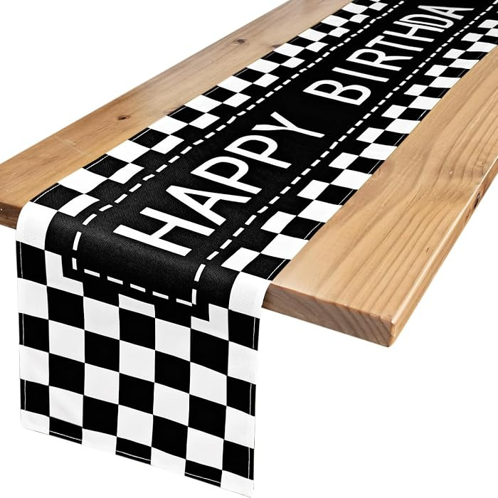 Happy Birthday Table Runner Black Checkerboard 72 Inches | Amazon (US)