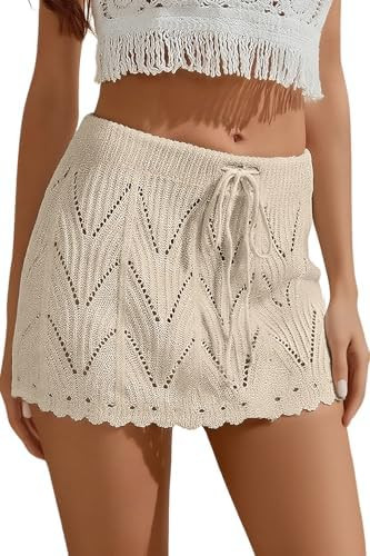 Jumppmile Women's Crochet Cover Up Skirt Mini Knit Swimsuit Coverup for Beach | Amazon (US)