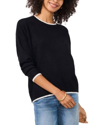 Vince Camuto Women's Tipped Crewneck Sweater - Silver Heather | Macy's
