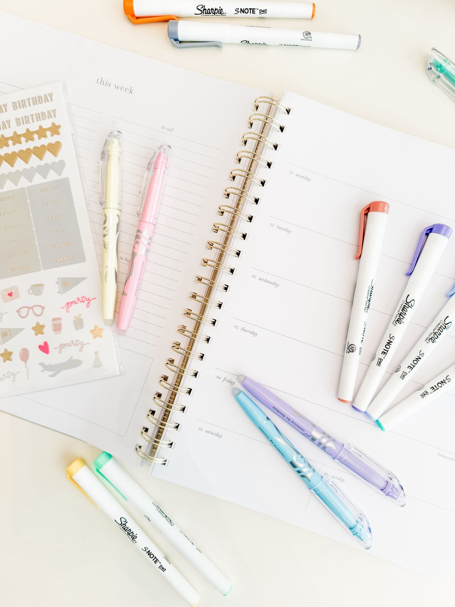 I’m about to be one organized Mama this summer 🩵💜🤍🩷 love an aesthetically pleasing planner. AND these highlighters are eraseable! 
.
.
#planner #calendar #pastel #organize 

#LTKFamily #LTKHome #LTKU