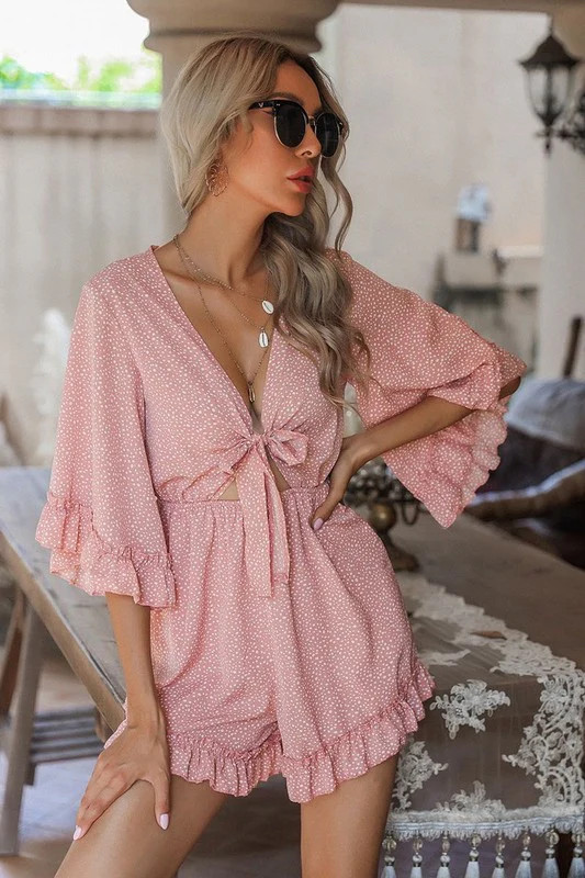 Ruffled trim Romper | Orange / S | Casual Chic Boutique