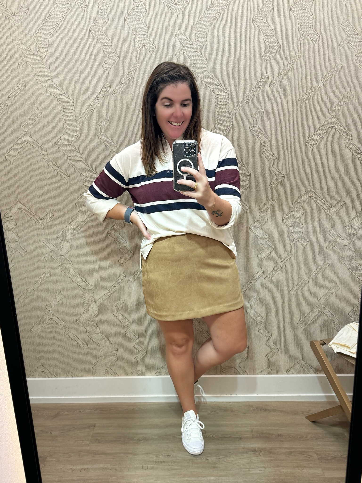 This is the epitome of a perfect fall look! The collared rugby top is a bit cropped, but runs TTS and comes in a few color
options! The skort, yes I said skort, is a suede material, it runs TTS and both pieces will be 20% off during the LTK Fall Sale!

#LTKFallSale #LTKStyleTip #LTKSaleAlert